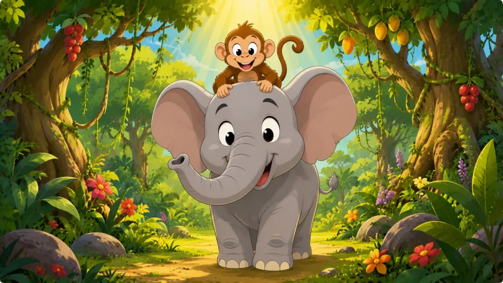 Bongo and Timo, elephant and monkey friendship story about respect and courage