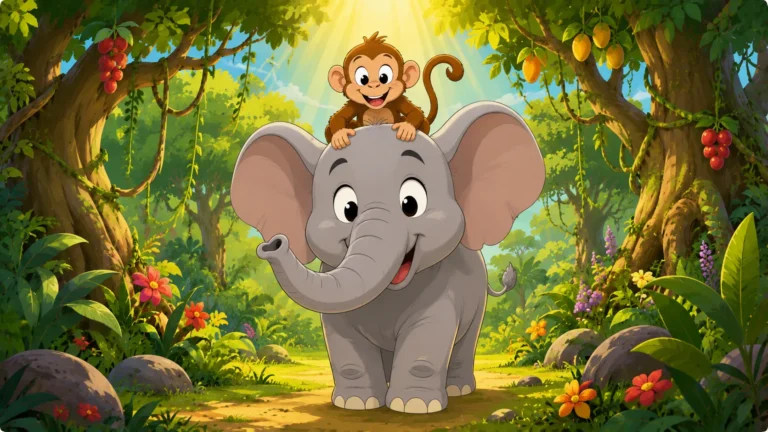 Bongo and Timo, elephant and monkey friendship story about respect and courage