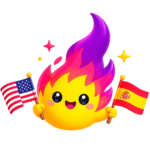 Ella holding the USA and Spain flags representing bilingual children's stories.